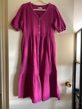 Berry Magenta Cotton Midi Dress